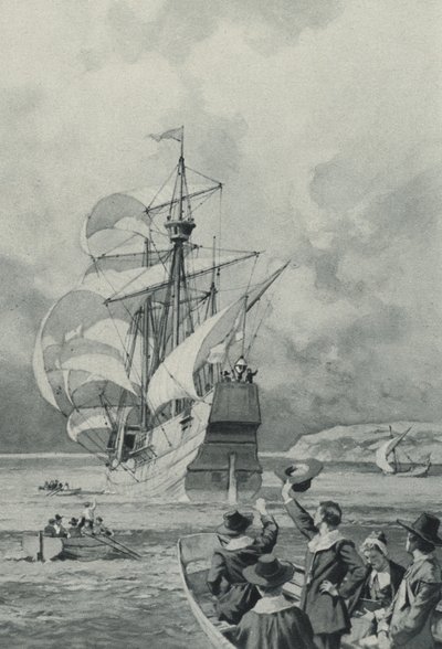 The Pilgrim Fathers Sail for the Unknown Land by English School
